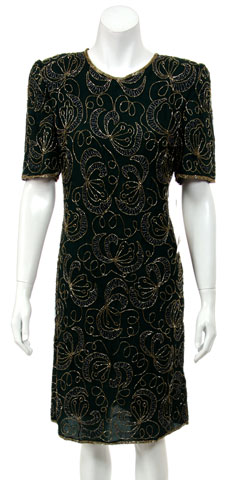 Half Sleeves Tea length Sequined Formal Dress