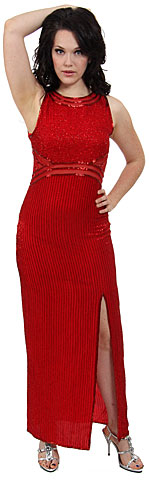 Semi See Thru Waist Beaded Formal Dress