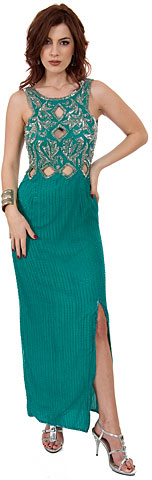 Sequined Long Gown with Keyholes & Stylish Back