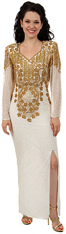 Multiple Flower Beaded Formal Gown