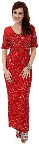Half Sleeves Sequined Formal Evening Dress