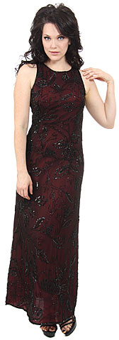 Floral Black Beaded Silk Formal Dress