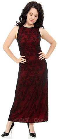 A-Line Long Cocktail Dress with Floral Beaded Pattern