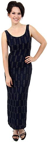 U-Neck Long Formal Cocktail Dress with Artistic Beading