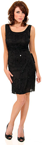 Broad Strapped Beaded Cocktail Dress W/ Sequin Stitch Drops. 8938.