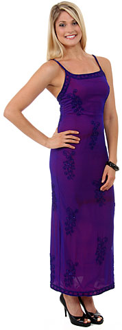 Spaghetti Strapped Floral Beaded Formal Dress