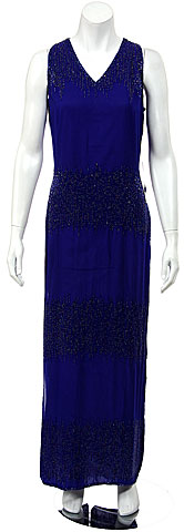 V-neck Sleeveless Full Length Beaded Formal Dress
