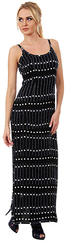 Geometric Beaded Pattern U-Neck Long Formal Dress