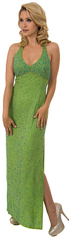 Halter Neck Fully Beaded Formal Dress with Side Slit. 9217h.