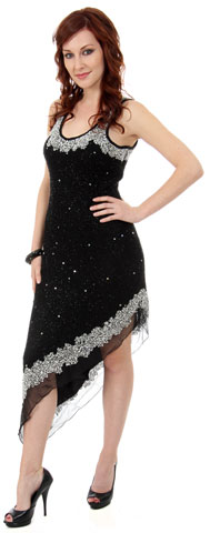 U-Neck Beaded Homecoming Homecoming Dress with Asymmetric Hem . 9262.