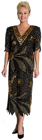 Short Sleeves Tea Length Formal Beaded Two Piece Dress