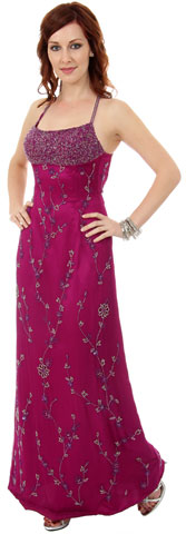 A-line Spaghetti Straps Floral Beaded Formal Dress. 9318.