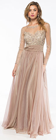 Full Sleeves Mesh Beaded Bodice Long Prom Pageant Dress