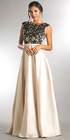 Boat Neck Mesh Embroidered Top Long Formal Evening Dress