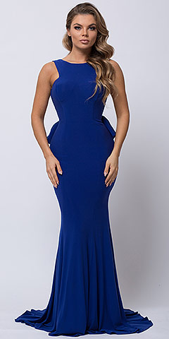 Ruffled Back Fit-n-Flare Long Formal Evening Jersey Dress