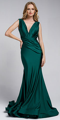 Satin Fitted V Neck Prom Dress
