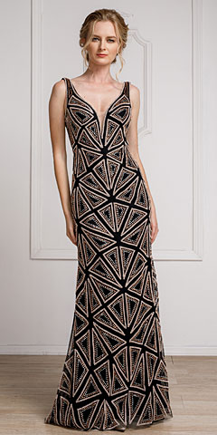 Decollete Neckline Geometric Prom Gown. a461.