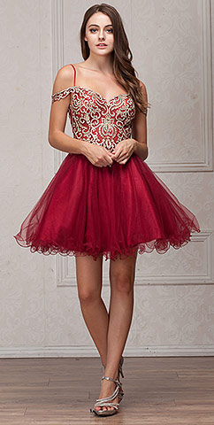 Spaghetti Straps Cold-shoulder Beaded Tulle short Prom Dress