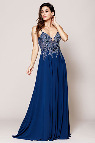 Rhinestone Long Prom Dress with Spaghetti Straps. a594.