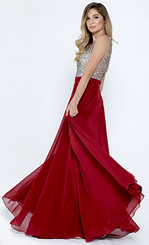 Bejeweled Bodice V-Neck Sleeveless Long Prom Dress. a776.