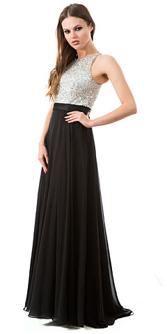 Jewel Bodice Chiffon Skirt Long Formal Prom Dress