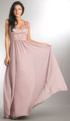 V-Neck Lace Top Empire Cut Long Bridesmaid Dress. a816.