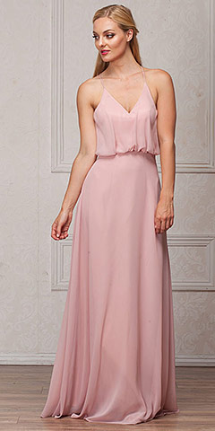 Spaghetti Straps V-Neck Blouson Top Long Bridesmaid Dress. a825.