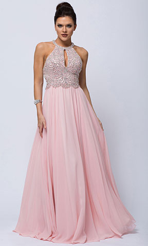 Sleeveless Beaded Prom Dress with High Neckline. asu001.