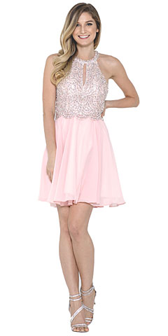 Halter Neck Beaded Bust Short Chiffon Prom Party  Dress. asu022.