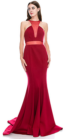 Mesh Neckline & Waist Solid Floor Length Prom Dress. c2024.