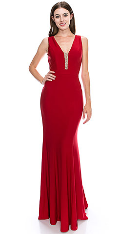 V-neck Sequins Accent Fitted Long Formal Evening Dress