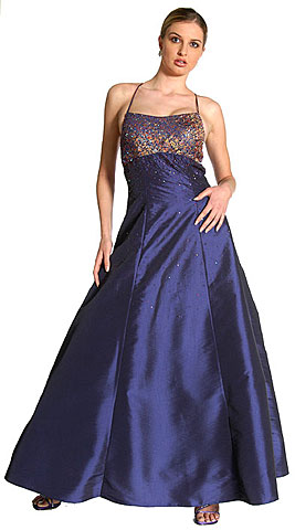 Criss Crossed Brocade Beaded Formal Prom Dress. c2120.