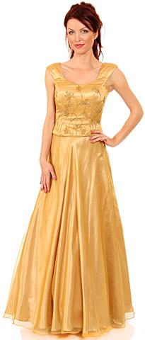 Beaded Top Long Evening Gown with Puffy Skirt. c2202.