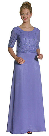 A Shape Half-Sleeved Beaded Long Formal Gown