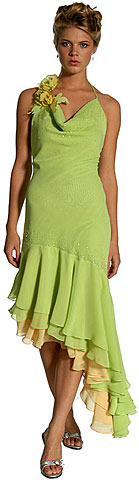 Cowl Neck Halter Party Dress with Tiered Hemline. c27325.