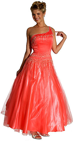 Single Shoulder & Silver Beaded Prom Dress. c27334.