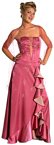 Strapless Beaded Prom Dress with Cascading Ruffles. c27339.