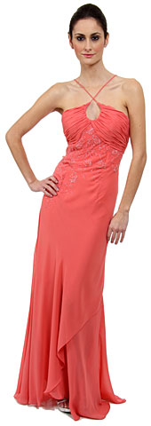 Keyhole Ruched Bust Beaded Formal  Cocktail Dress. c27761.