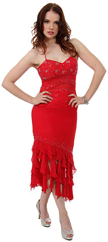 Halter Neck Beaded Formal Party Dress with Ruffled Hem. c27776.