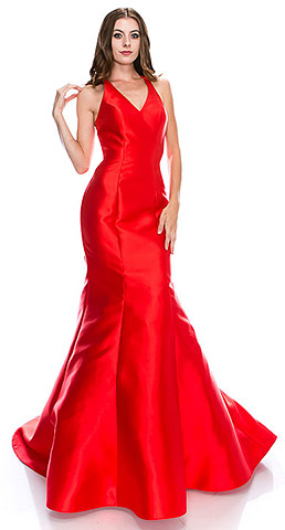 Halter Neck Ruffled Back Floor Length Prom Pageant Dress. cc3007.