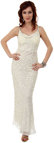 Double Strapped Floral Beaded Formal Dress