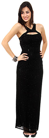 Front Keyhole with Open Back Fully Beaded Evening Gown. d1007.