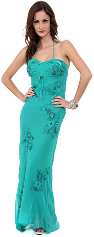 Floral Beaded Full Length Formal Dress. d1031.