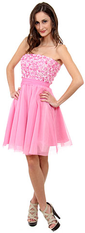Strapless Flowered Sequined Short Dress