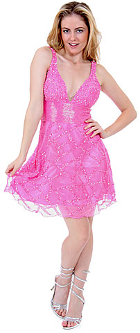 Fully Beaded V-Neck Short Dress. d9000.