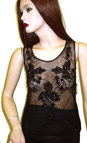 Sleeveless Net Top with Tri Floral Beadwork