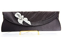 Satin Evening Bag with Studded Brooche in Black. hy-5539-bk.
