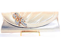Satin Evening Bag with Studded Brooche in Gold