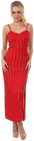Spaghetti Straps V-Neck Long Sequined Formal Dress
