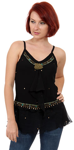 Ruffled and Beaded Spaghetti Strapped Top